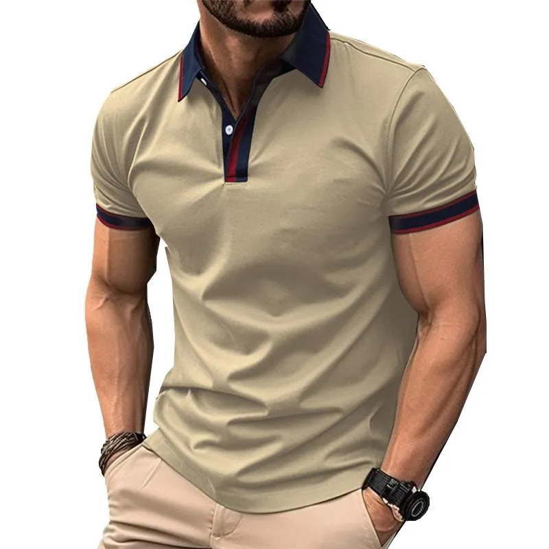 Men's Printed Lapel Short Sleeve Buttoned Pullover POLO Shirt 47950651X