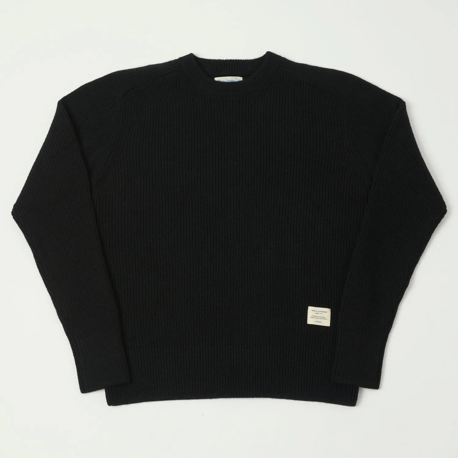 Merz b. Schwanen LOCC02 Ribbed Knit Crew Neck Pullover - Deep Black