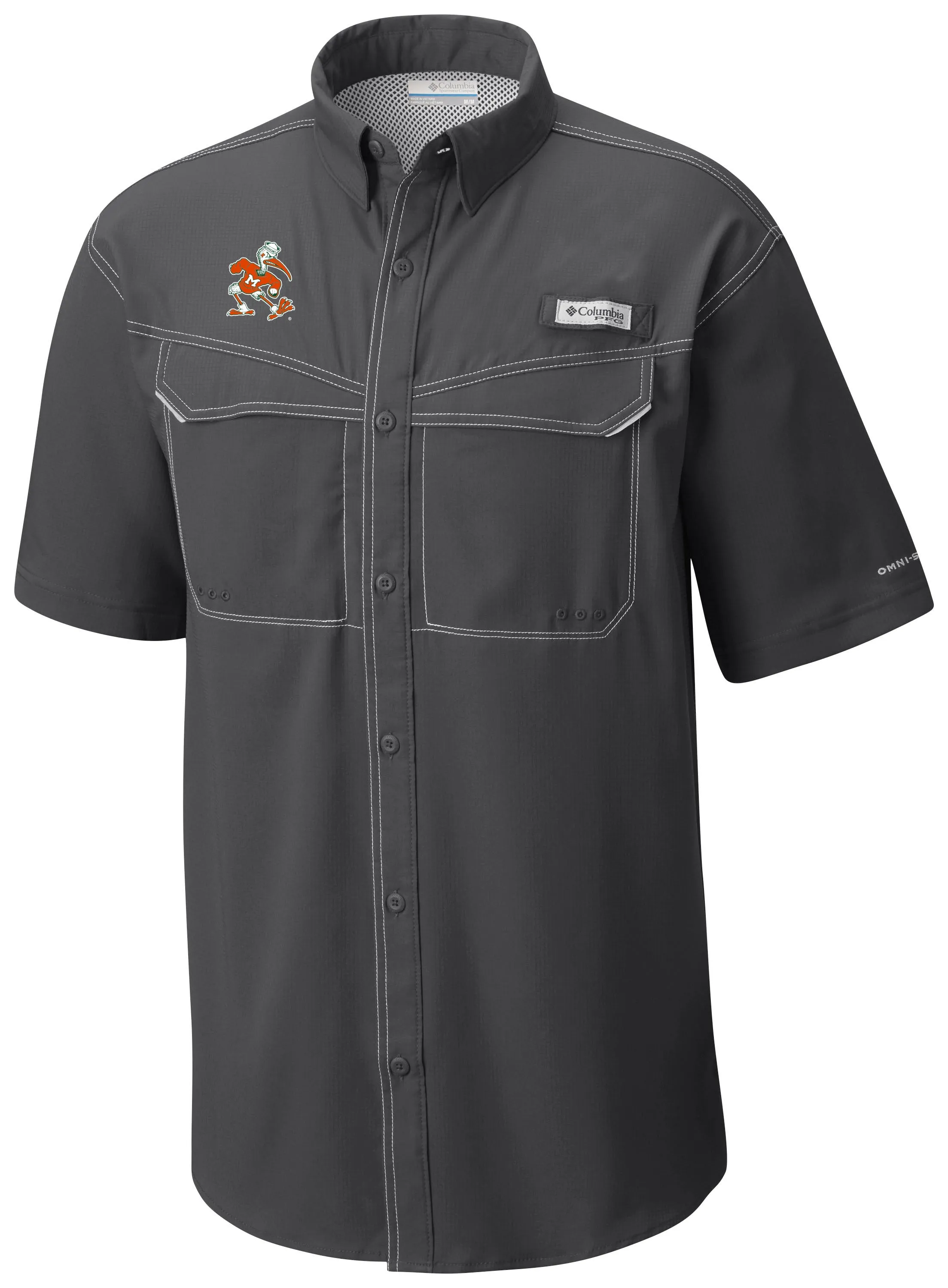 Miami Hurricanes Columbia Sebastian PFG Tamiami Low Drag Offshore Shirt - Forged Grey