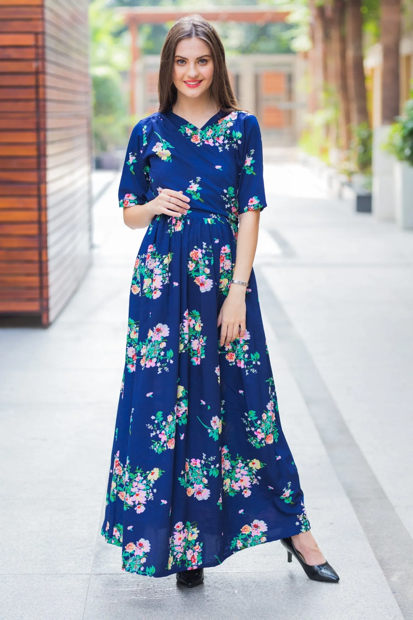 Midnight Blue Maternity & Nursing Wrap Dress