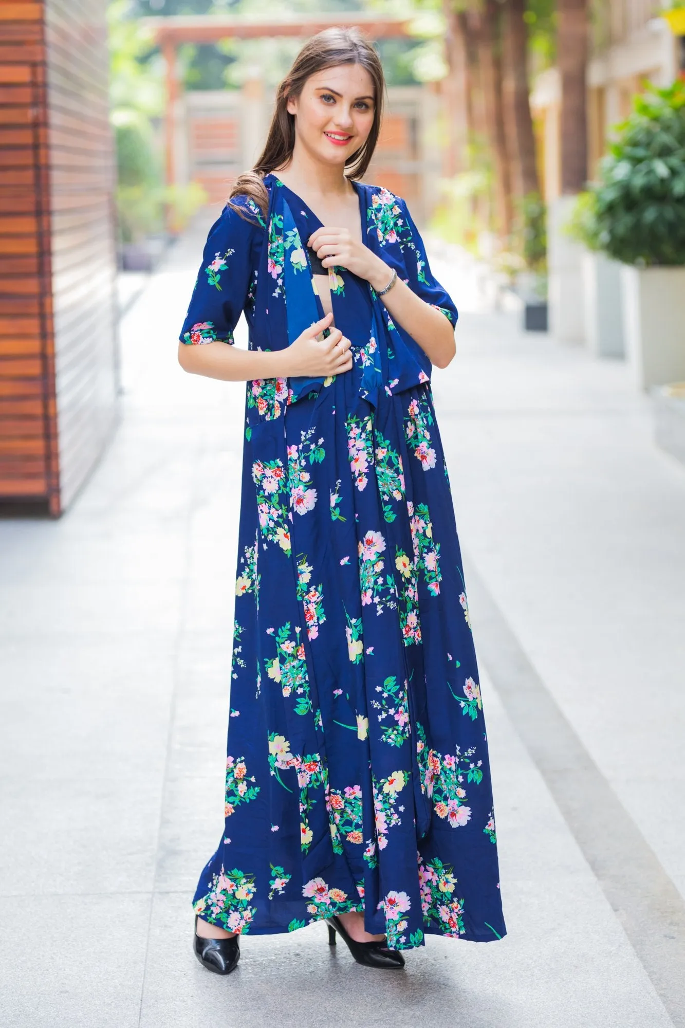 Midnight Blue Maternity & Nursing Wrap Dress