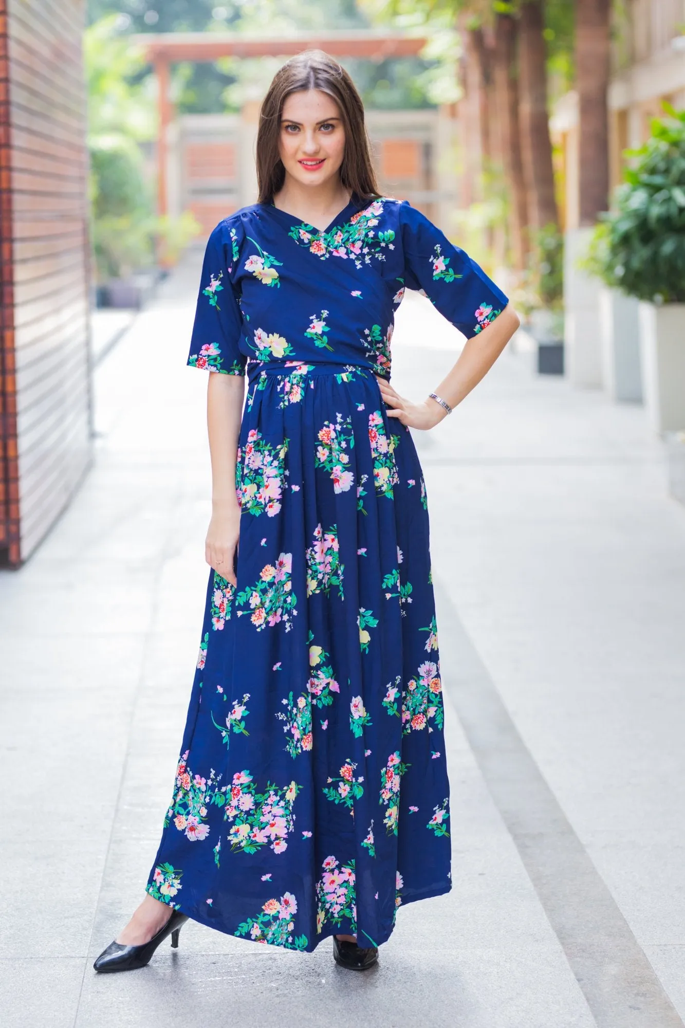 Midnight Blue Maternity & Nursing Wrap Dress