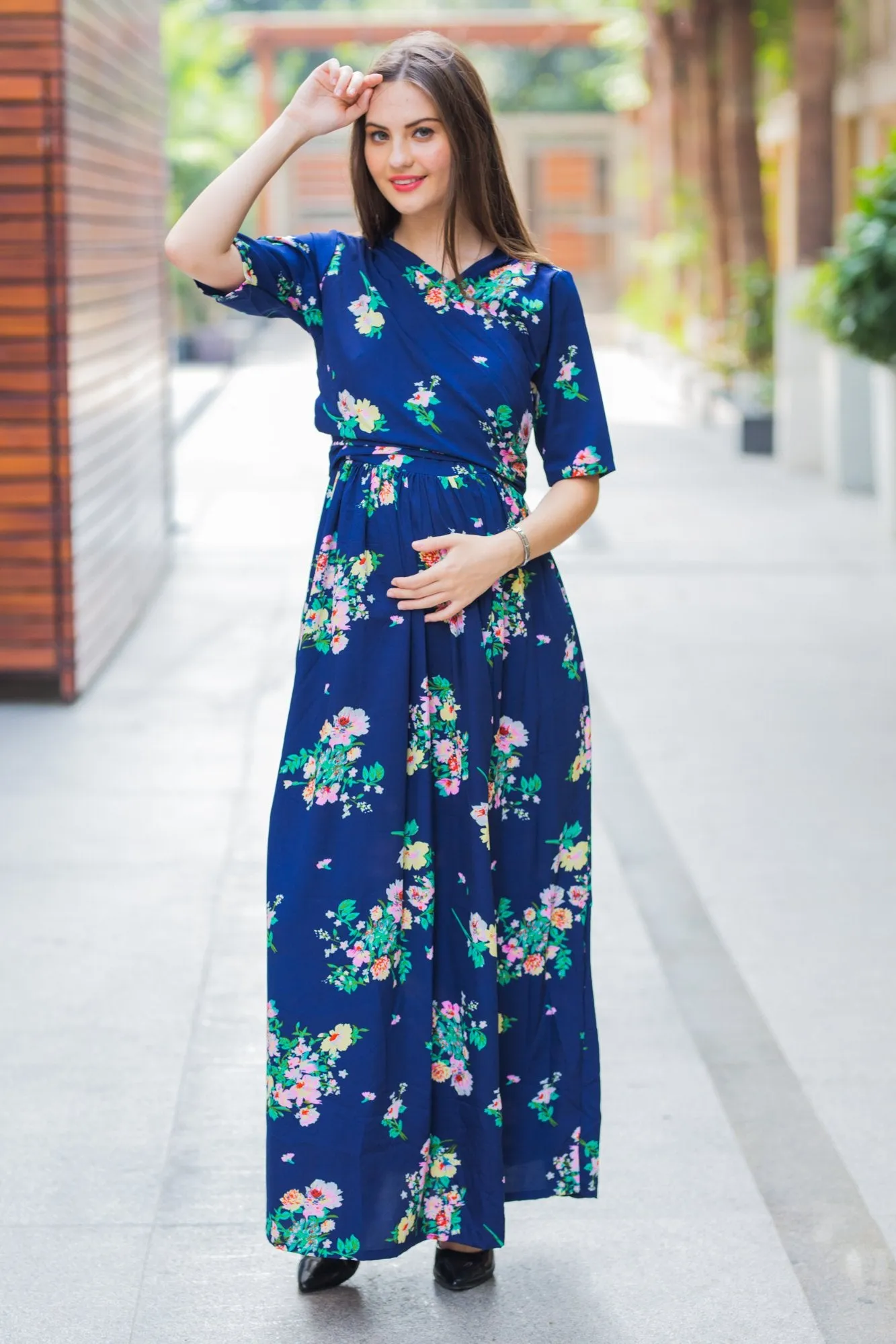 Midnight Blue Maternity & Nursing Wrap Dress