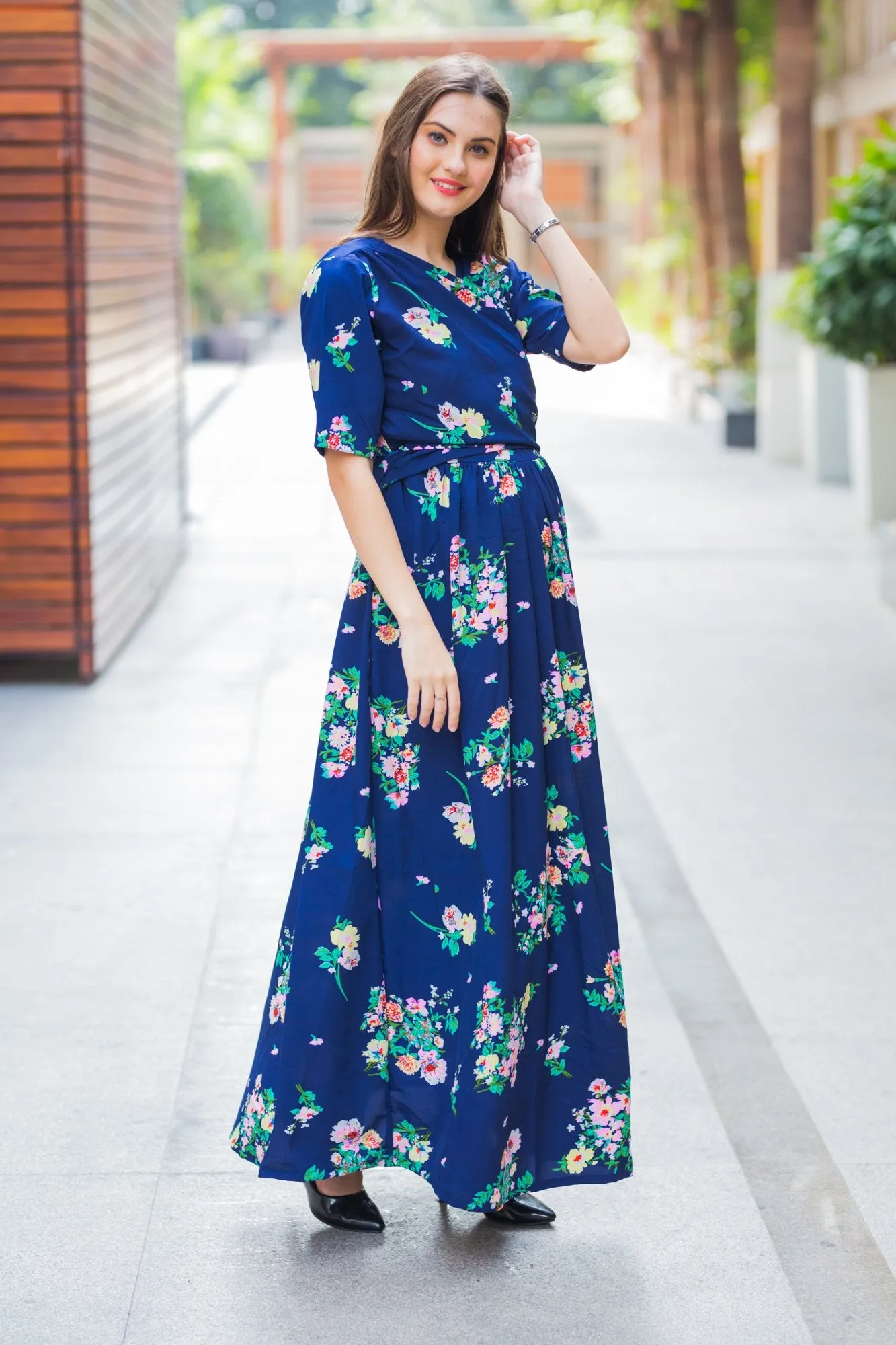 Midnight Blue Maternity & Nursing Wrap Dress