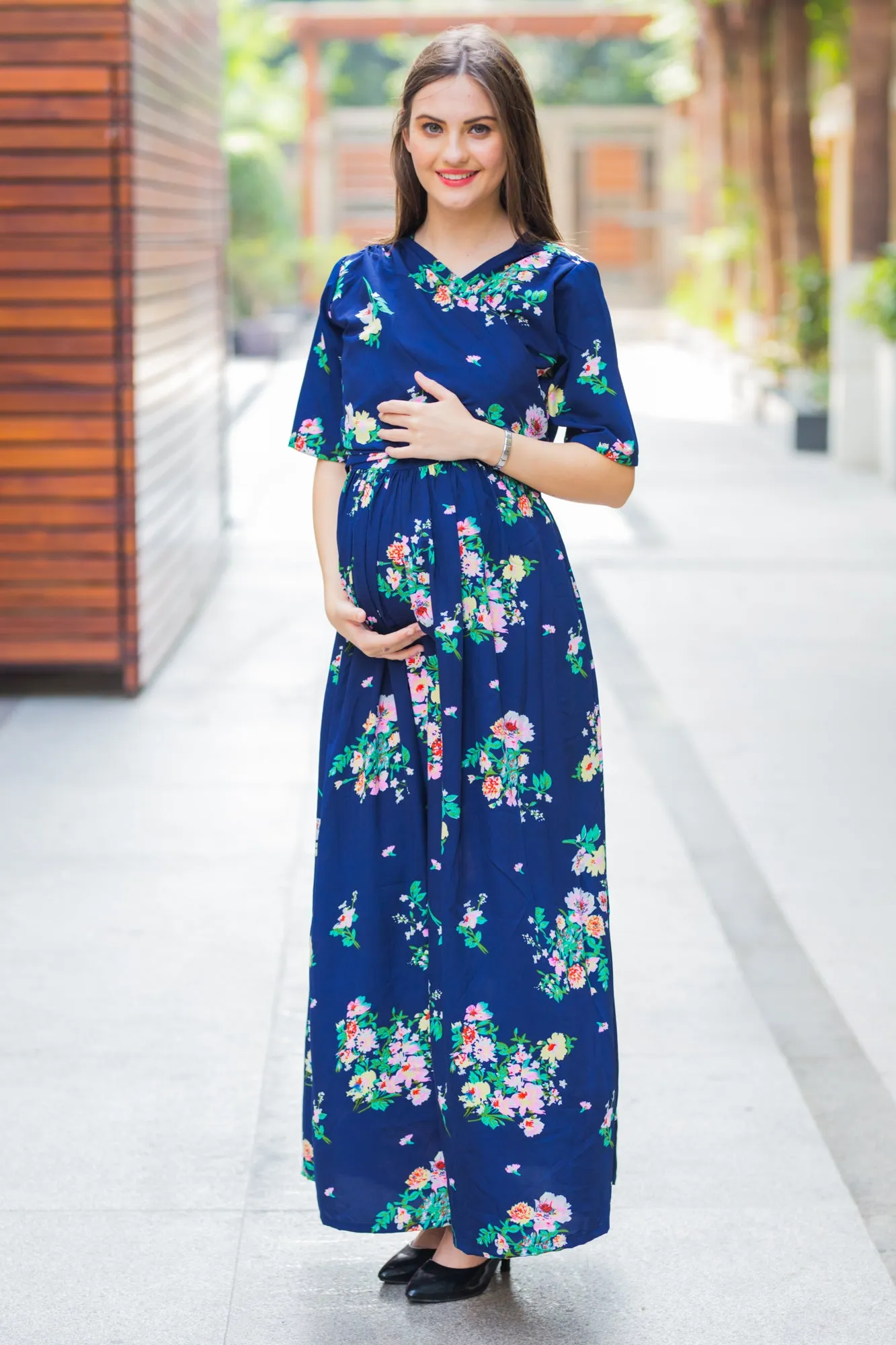 Midnight Blue Maternity & Nursing Wrap Dress