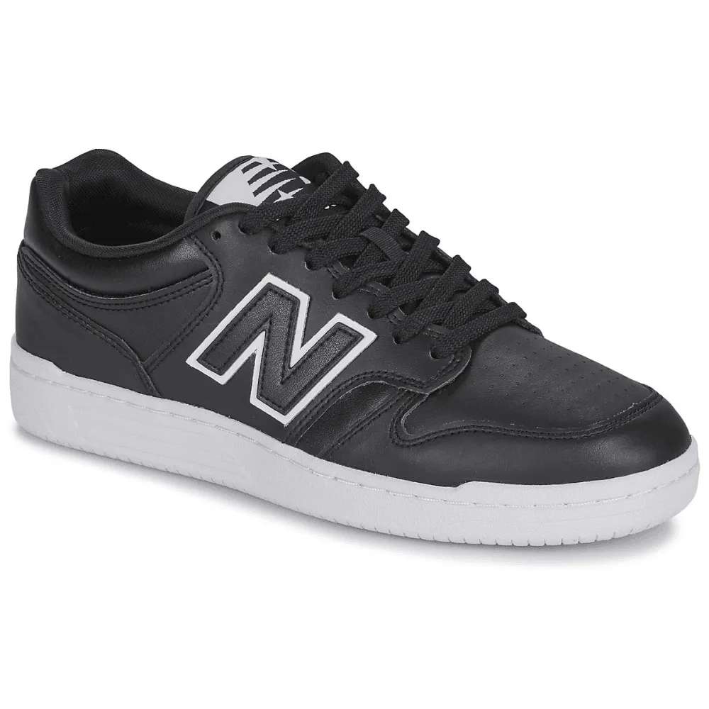 New Balance Unisex 480 Black with White Leather Trainers