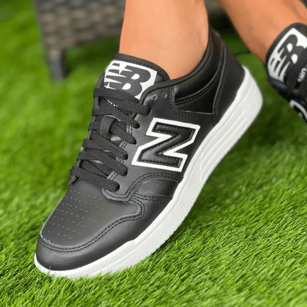 New Balance Unisex 480 Black with White Leather Trainers