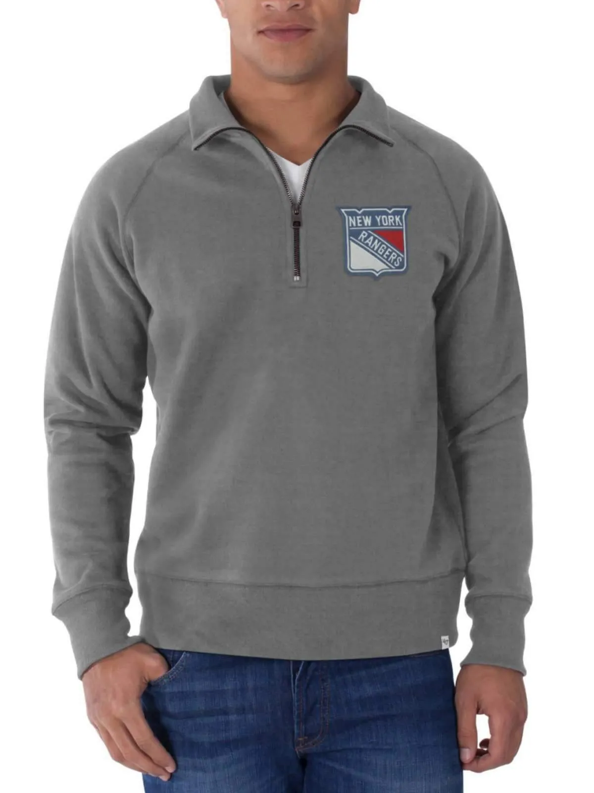 New York Rangers 47 Brand Gray Cross-Check 1/4-Zip Pullover Sweatshirt