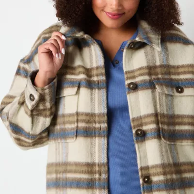 new!a.n.a Plaid Midweight Plus Shirt Jacket