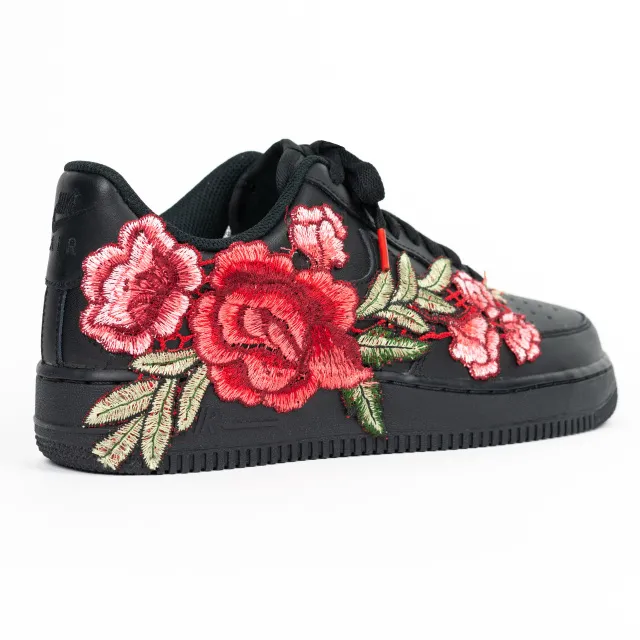 Nike Air Force 1 Black Custom ' Red Rosebush' Edition