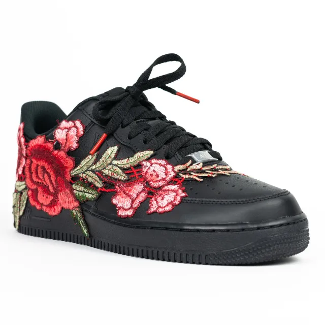 Nike Air Force 1 Black Custom ' Red Rosebush' Edition