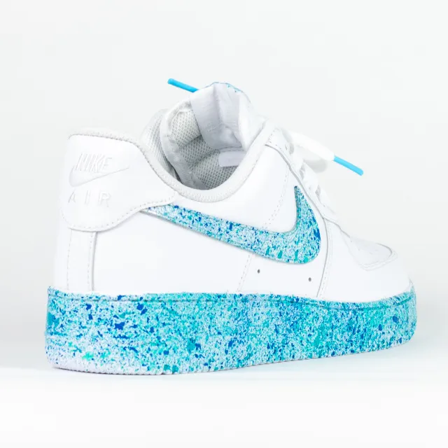 Nike Air Force 1 White Custom 'Aqua Pixels' Edition