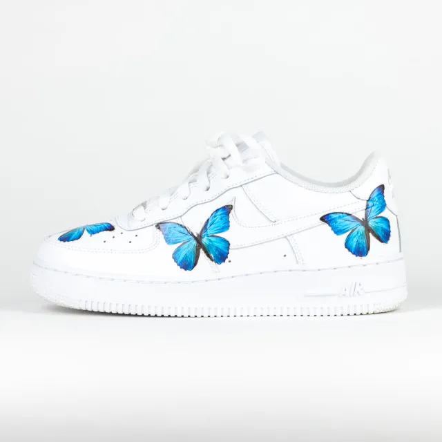 Nike Air Force 1 White Custom 'Blue Butterfly' Edition