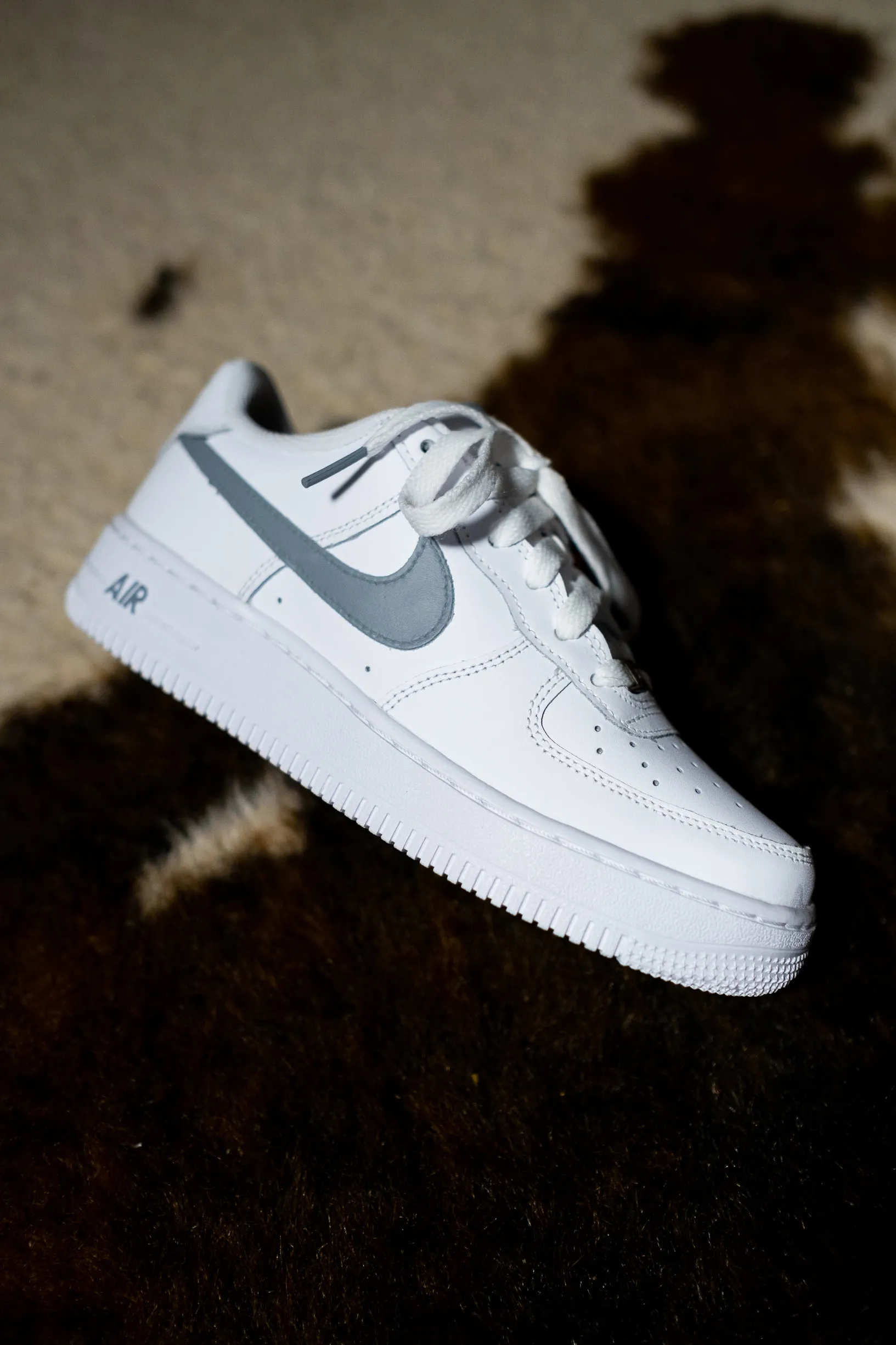 Nike Air Force 1 White Custom 'Cement Grey Swoosh' Edition