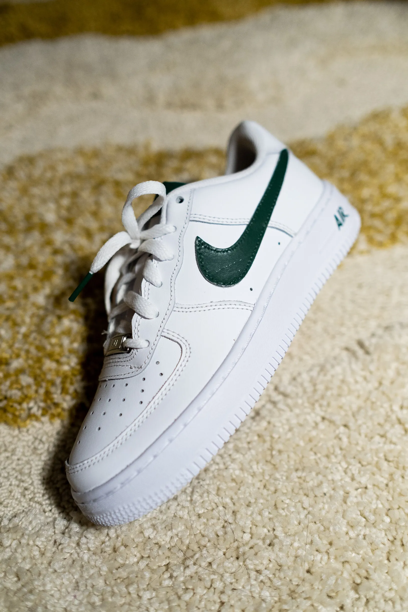 Nike Air Force 1 White Custom 'Dark Olive Swoosh' Edition