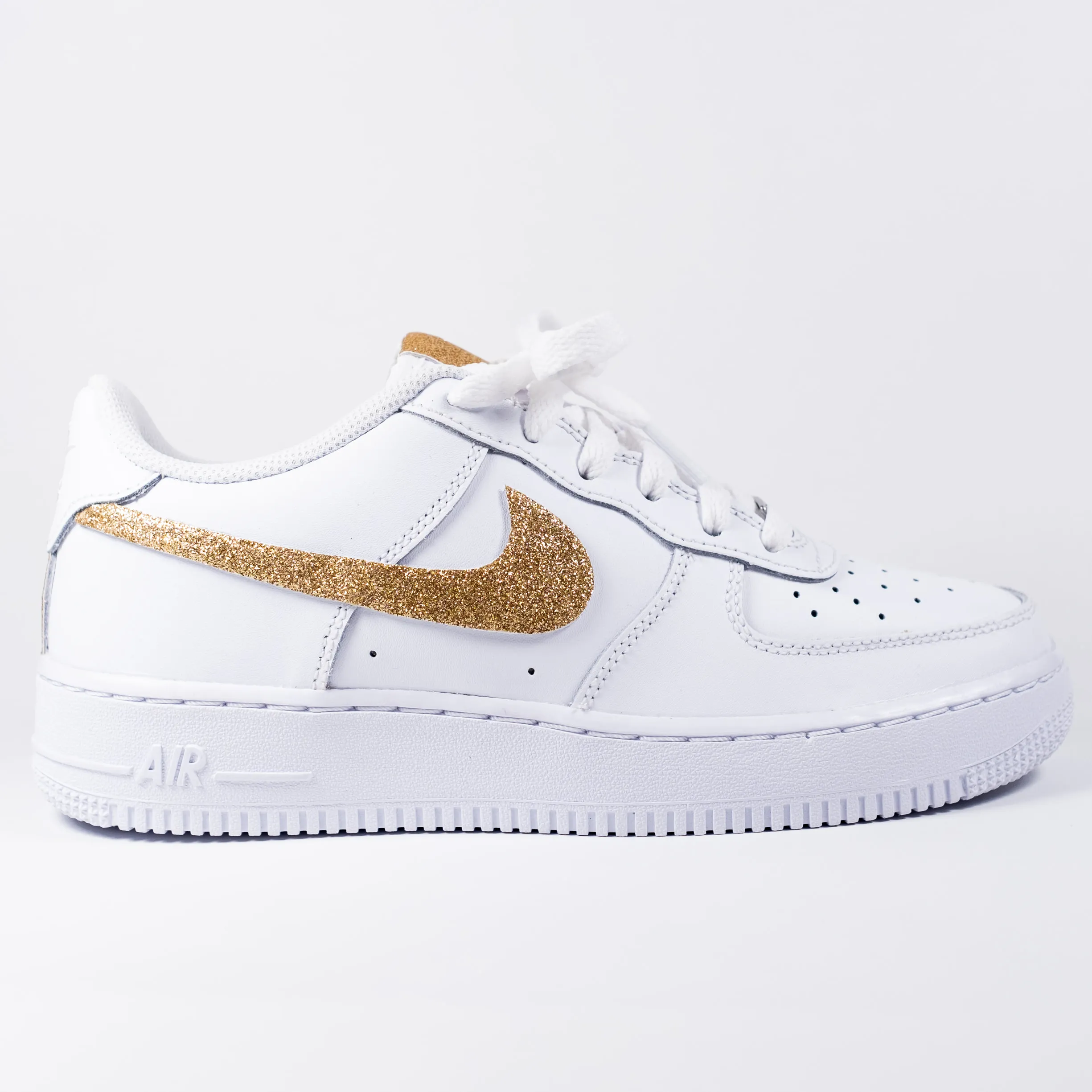 Nike Air Force 1 White Custom 'Gold Glitter' Edition