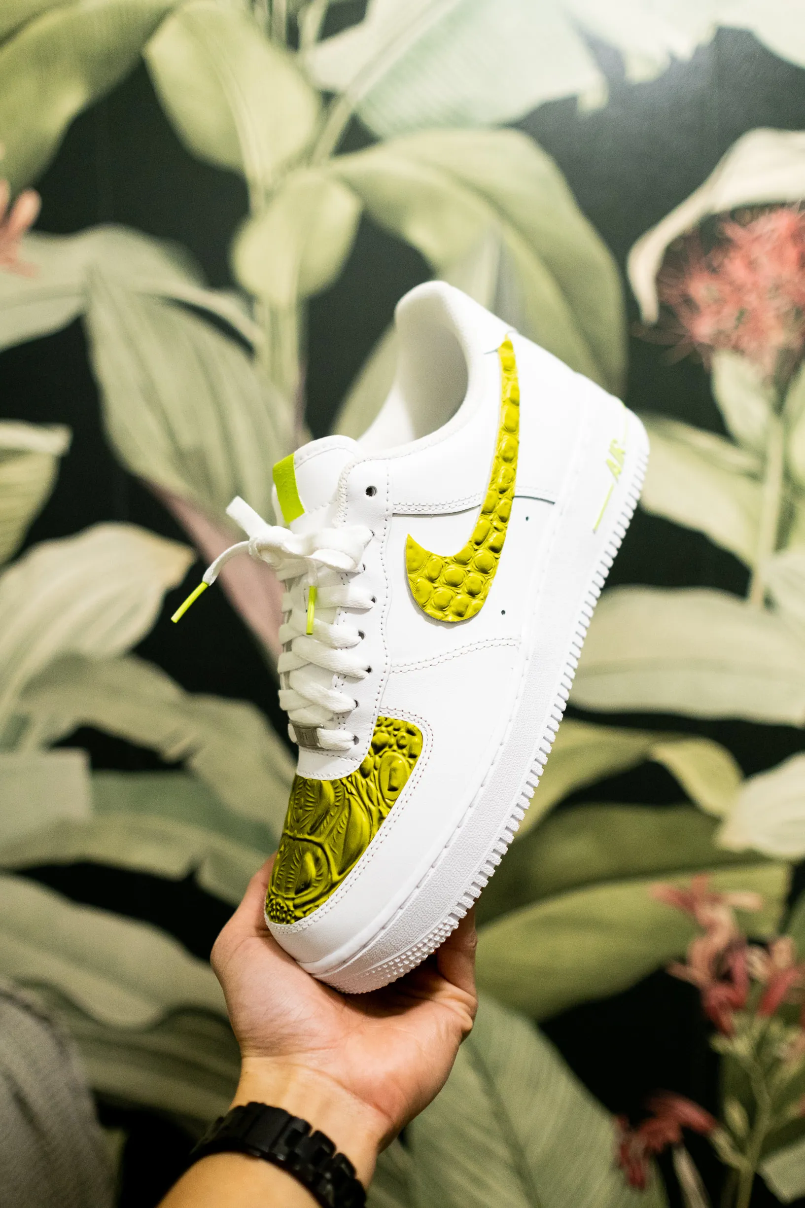 Nike Air Force 1 White Custom 'Lime Green Faded Croc' Premo Edition