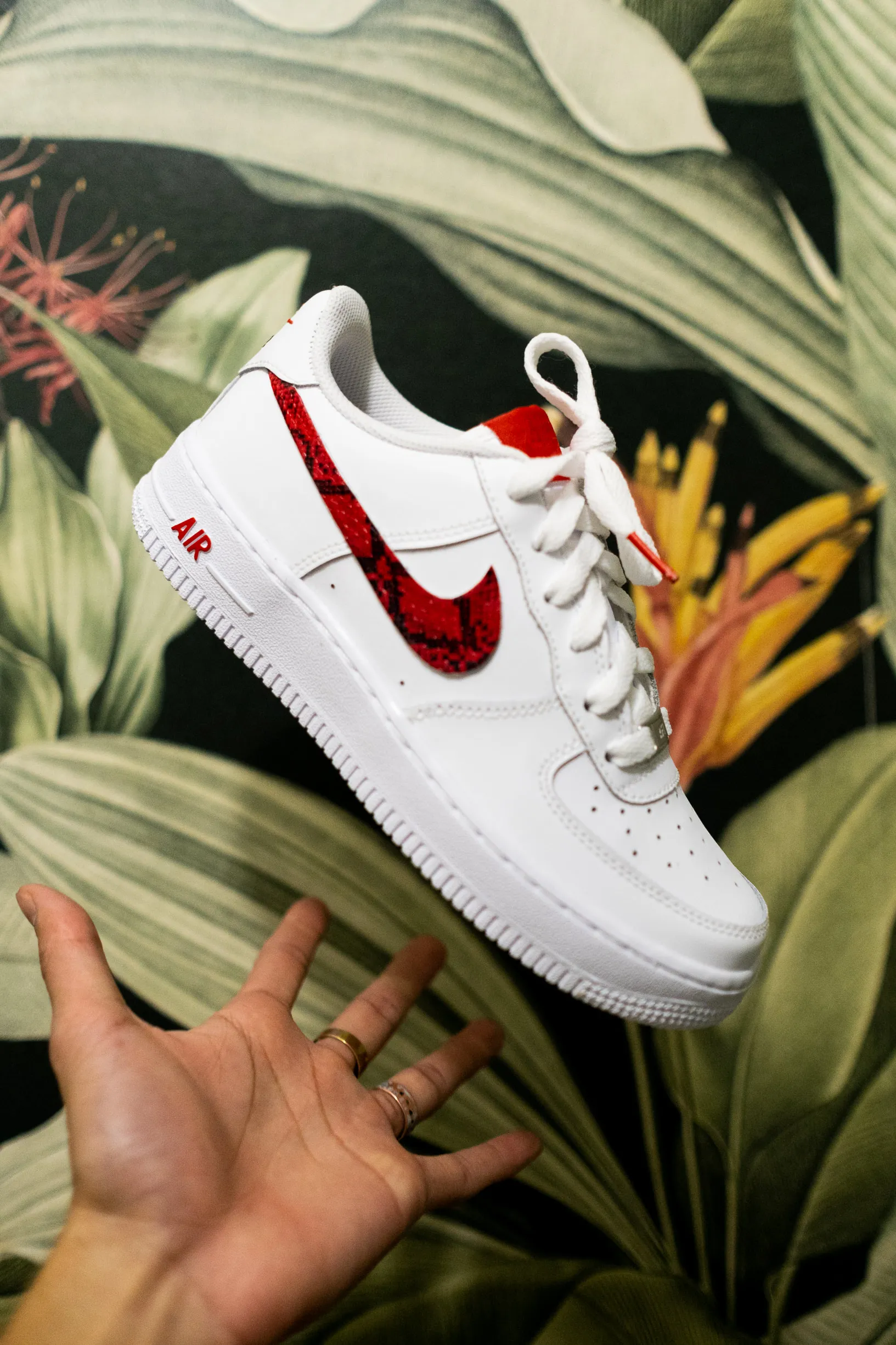 Nike Air Force 1 White Custom 'Red Snakeskin' Edition