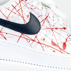 Nike Air Force 1 White Custom 'Red Splatter Meets Navy Swoosh' Edition