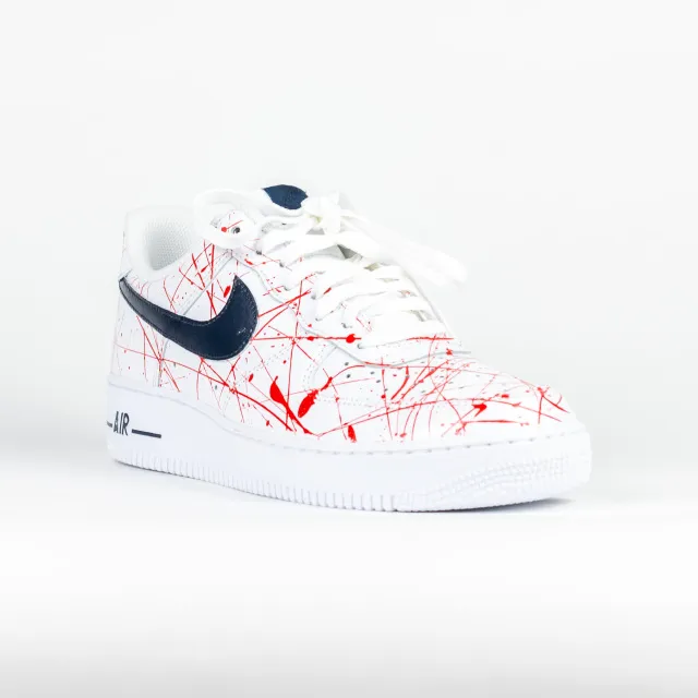 Nike Air Force 1 White Custom 'Red Splatter Meets Navy Swoosh' Edition