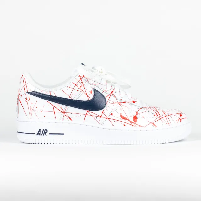 Nike Air Force 1 White Custom 'Red Splatter Meets Navy Swoosh' Edition