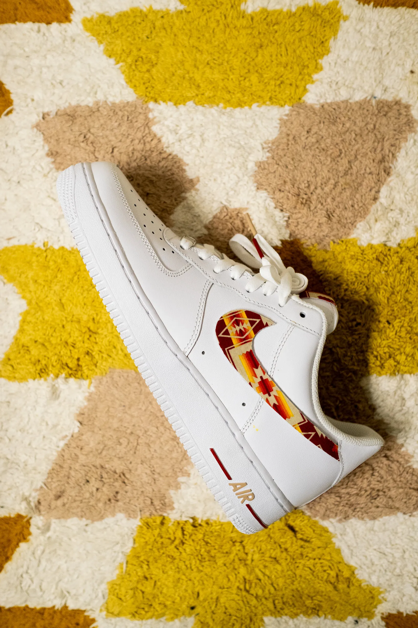 Nike Air Force 1 White Custom 'Sunset Aztec Swoosh' Edition