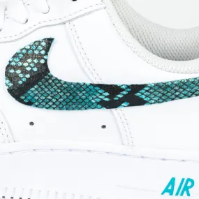 Nike Air Force 1 White Custom 'Teal Snakeskin Swoosh' Edition