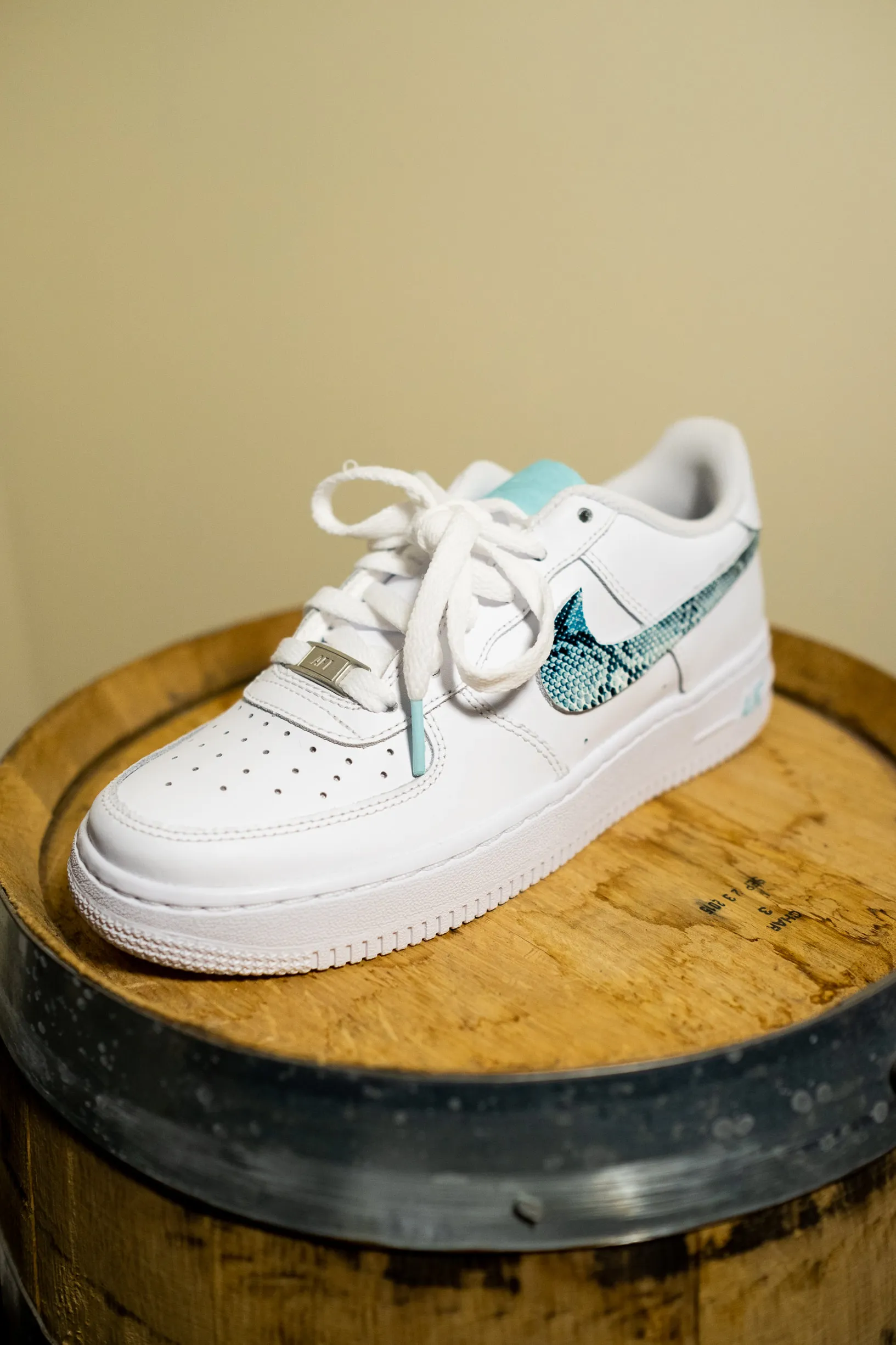 Nike Air Force 1 White Custom 'Turquoise Snakeskin' Edition