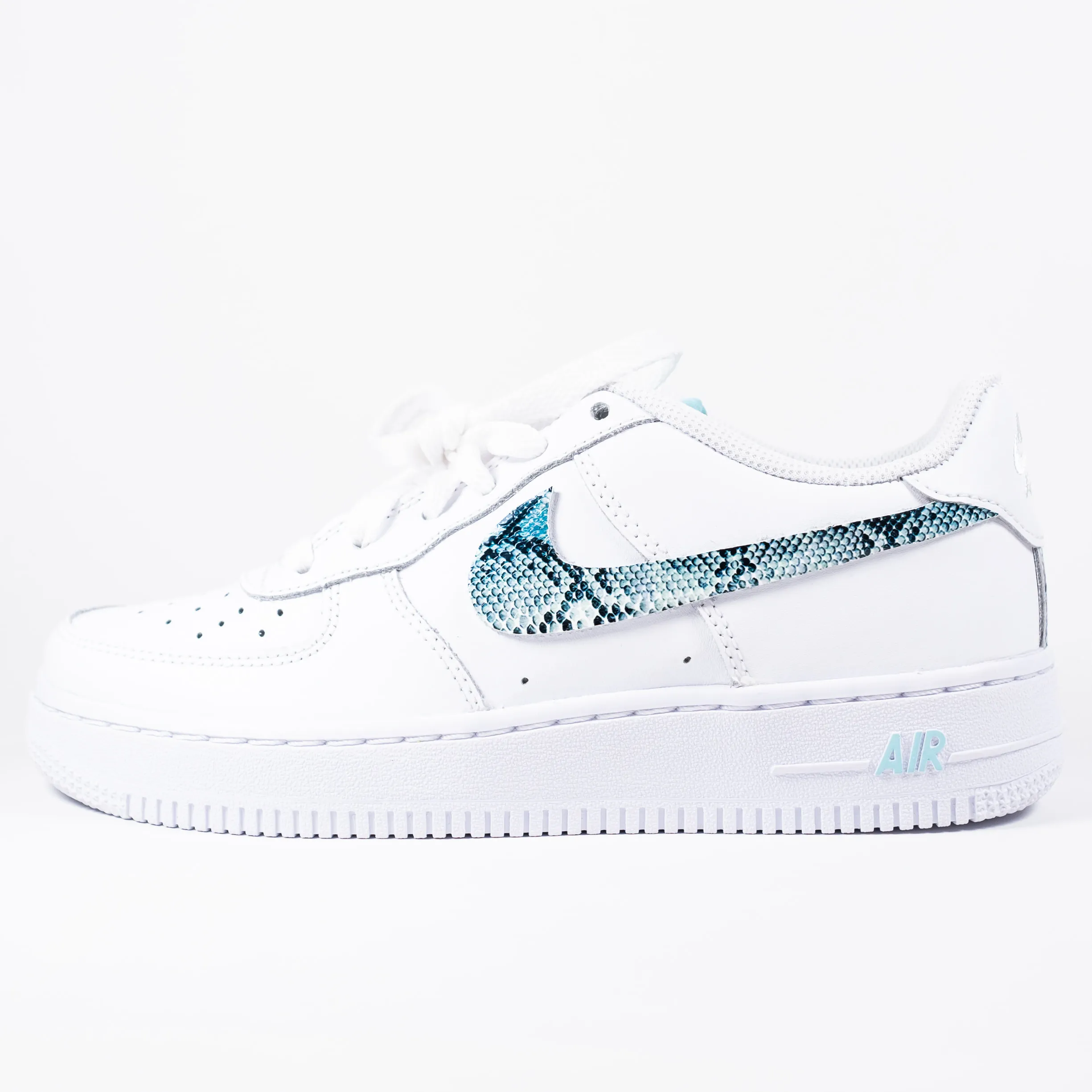 Nike Air Force 1 White Custom 'Turquoise Snakeskin' Edition