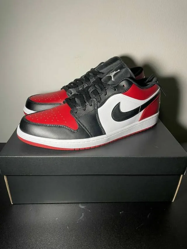 Nike air jordan 1 low bred toe 4-14 white black university red 553558-612