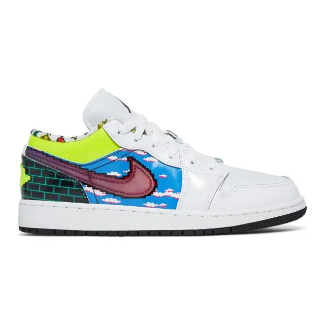 Nike air jordan 1 low gs (old school gaming/ white/ black/ lemon venom/ rush pink) big kids 3.5y-7y