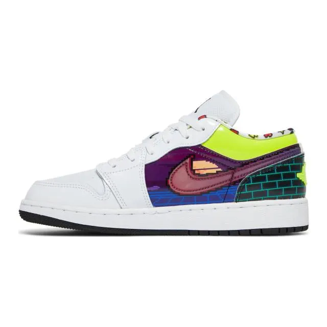 Nike air jordan 1 low gs (old school gaming/ white/ black/ lemon venom/ rush pink) big kids 3.5y-7y