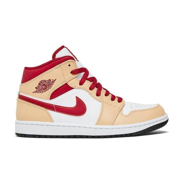 Nike air jordan 1 mid (light curry cardinal red/ white onyx/ white/ cardinal red/ light curry) men u