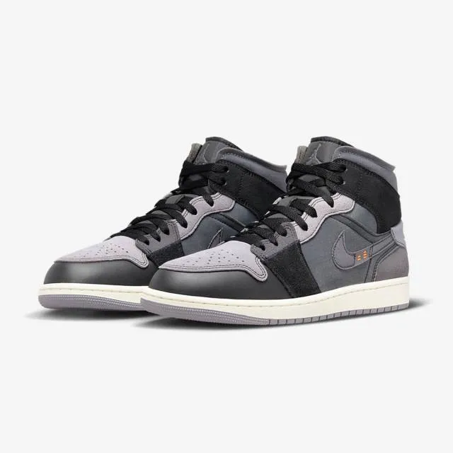 Nike air jordan 1 mid se craft (inside out black/ black/ light graphite/ sail/ cement grey) men us 8