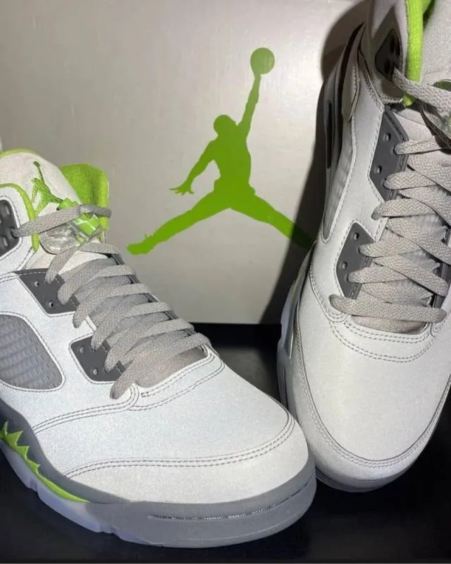 Nike air jordan retro 5 green bean reflective flint grey in