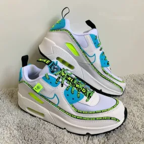 Nike Air Max 90 SE GS Worldwide White Blue Fury