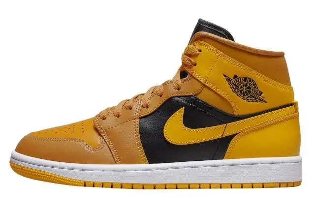 Nike wmns air jordan retro i 1 mid chutney taxi golden yellow black bq6472-700