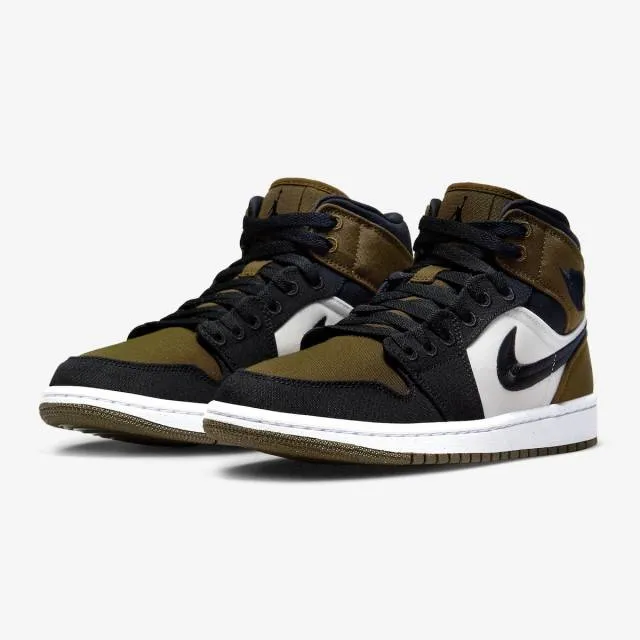 Nike women's air jordan 1 mid se (olive toe/ green light olive/ sail/ white/ black) sizes 6-10 dv042