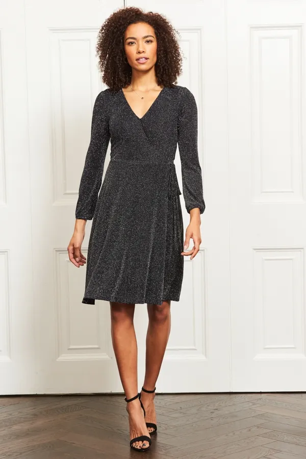 Pewter Metallic Wrap Jersey Dress