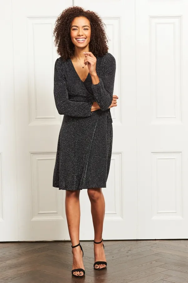 Pewter Metallic Wrap Jersey Dress