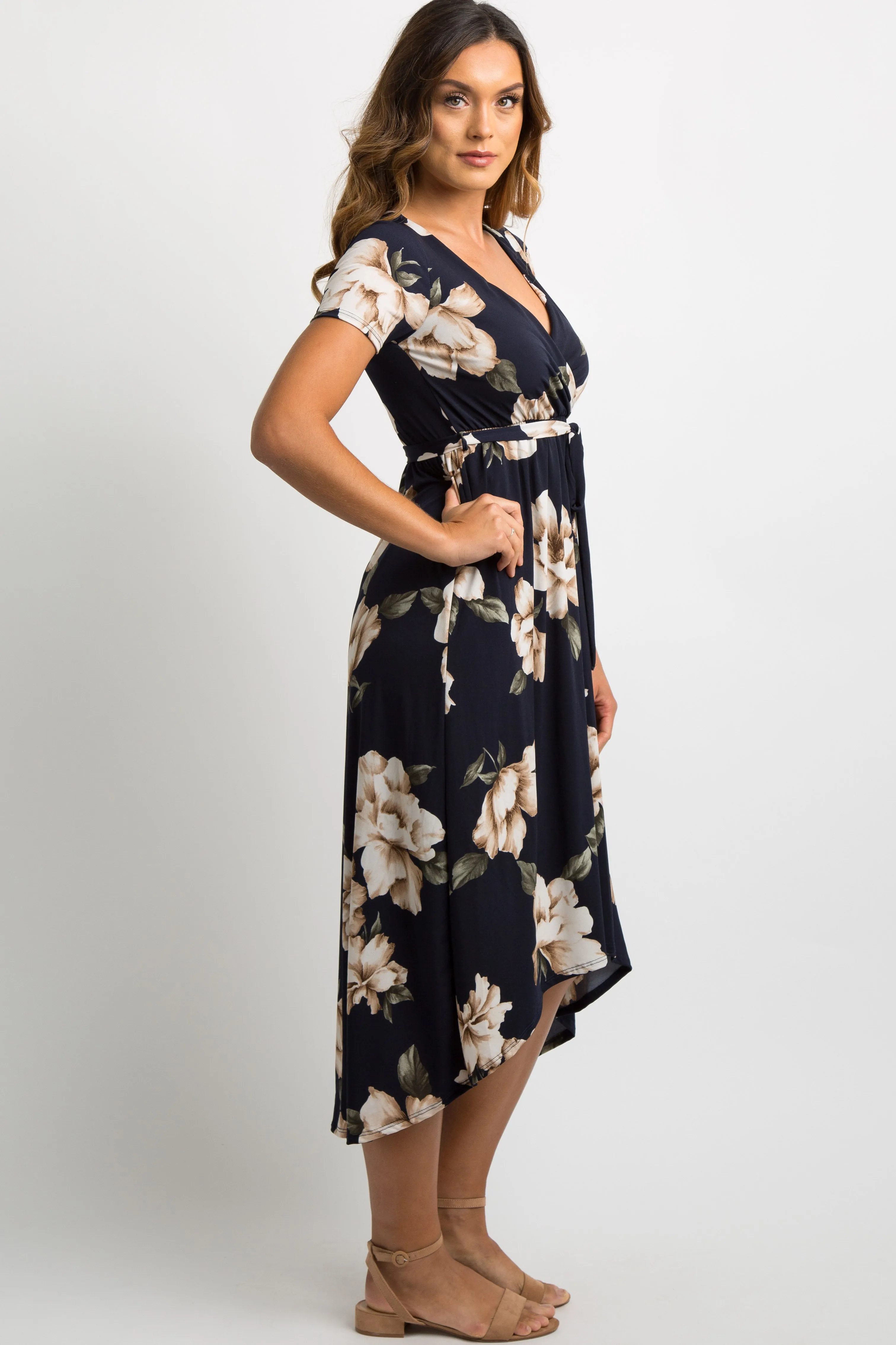 PinkBlush Navy Blue Floral Hi-Low Wrap Dress