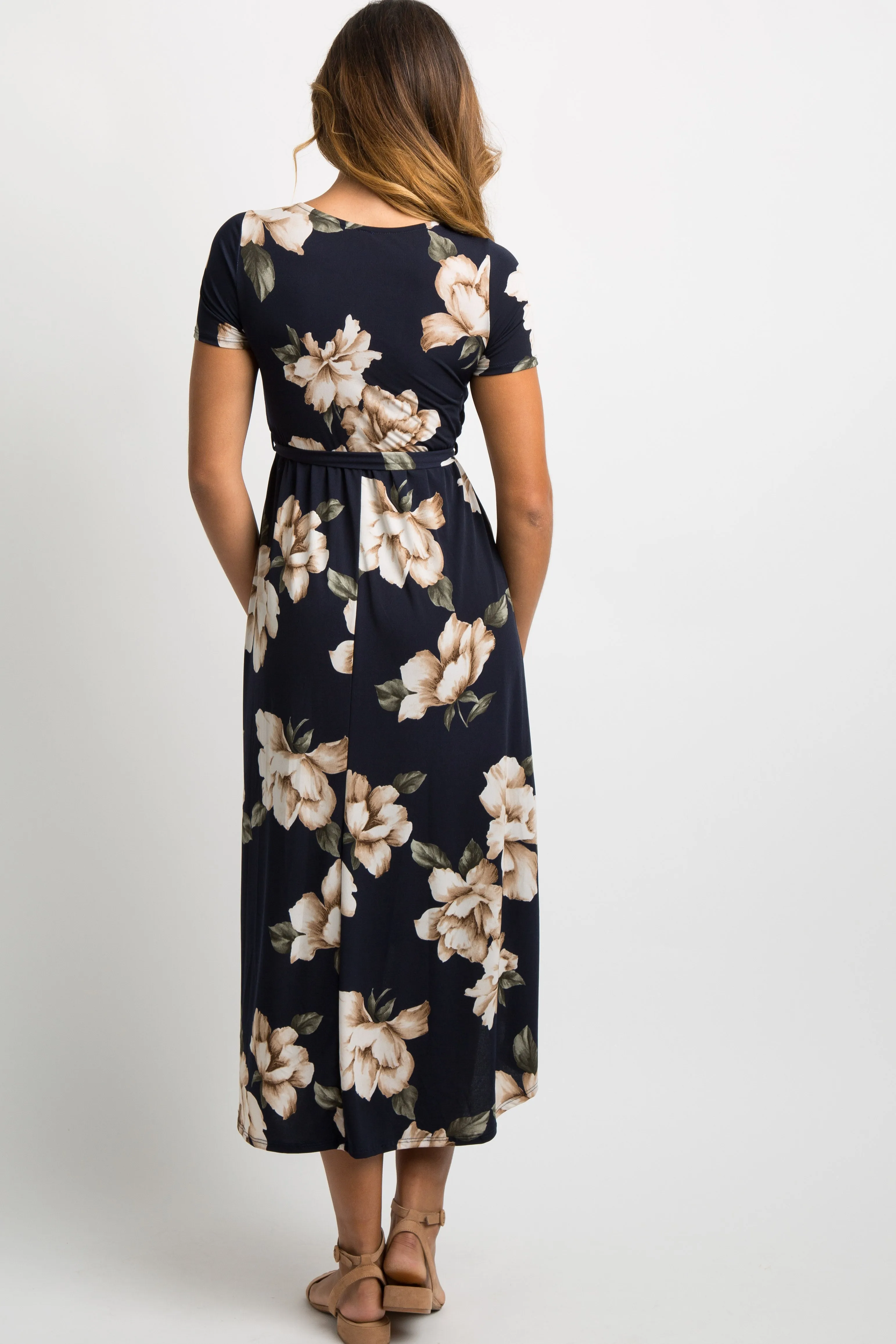 PinkBlush Navy Blue Floral Hi-Low Wrap Dress