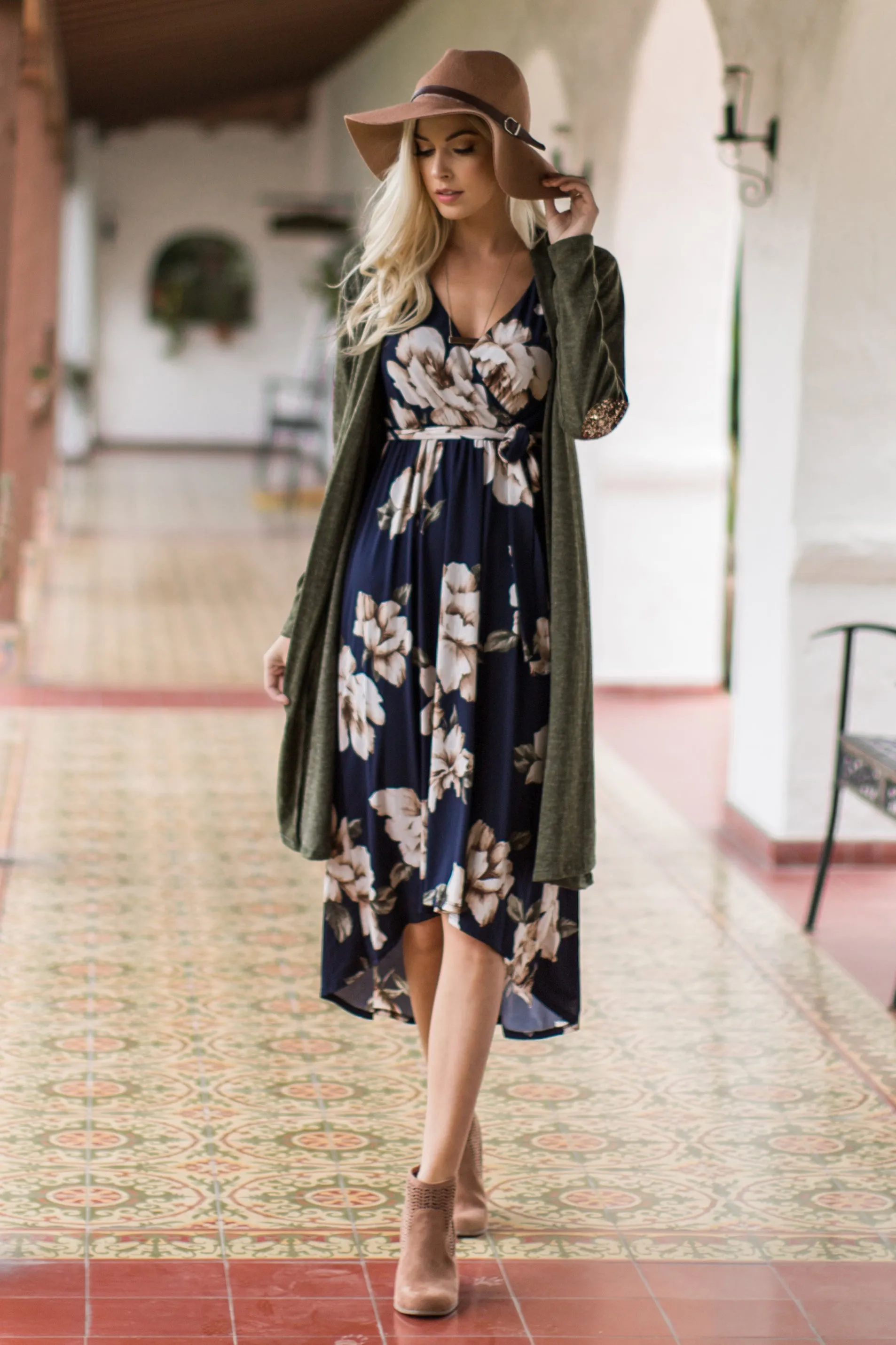 PinkBlush Navy Blue Floral Hi-Low Wrap Dress