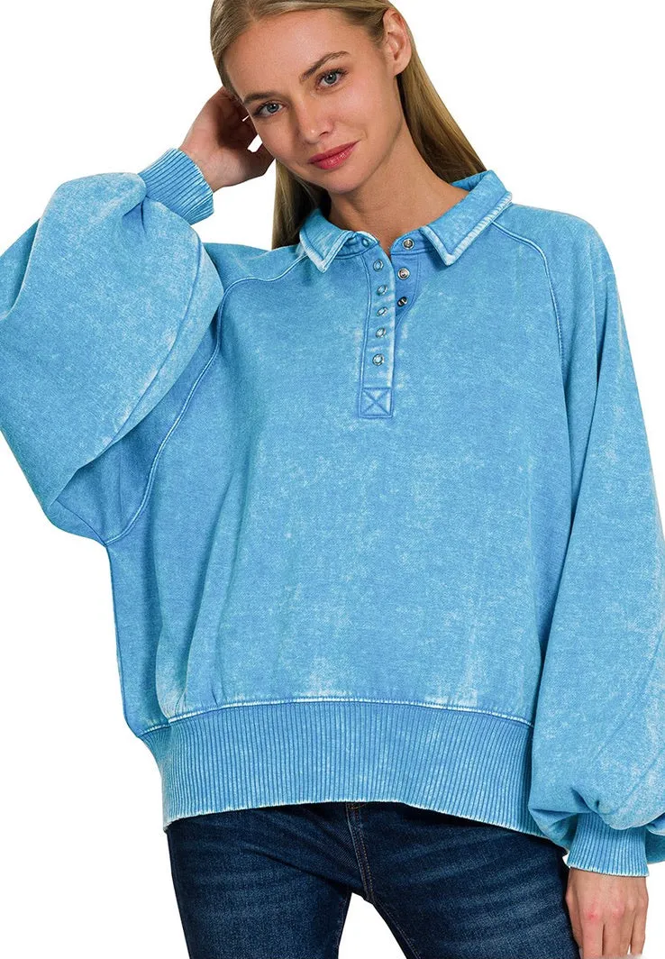 Piper Button Up Collared Pullover-Multiple Colors