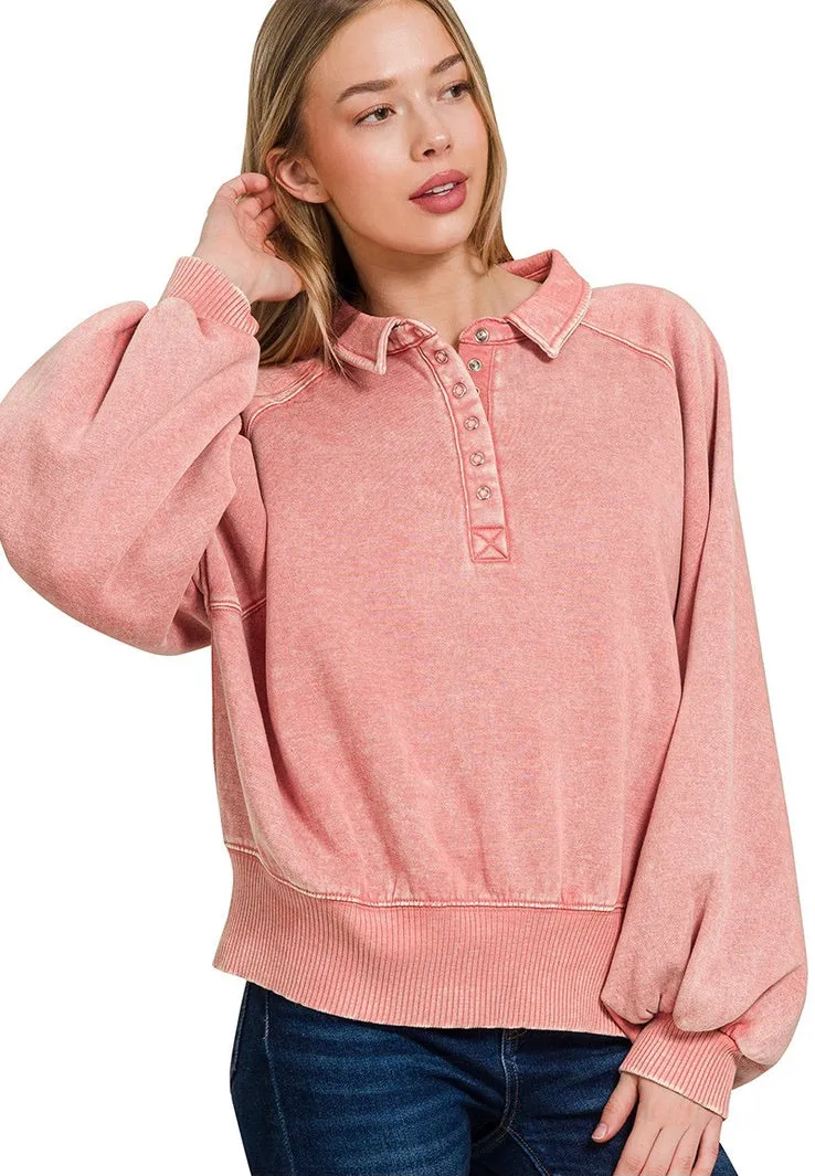 Piper Button Up Collared Pullover-Multiple Colors