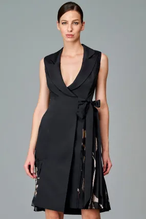 Pleated Jacquard Wrap Dress