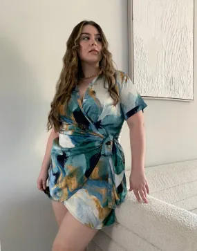 Plus Size Satin Marble Wrap Dress