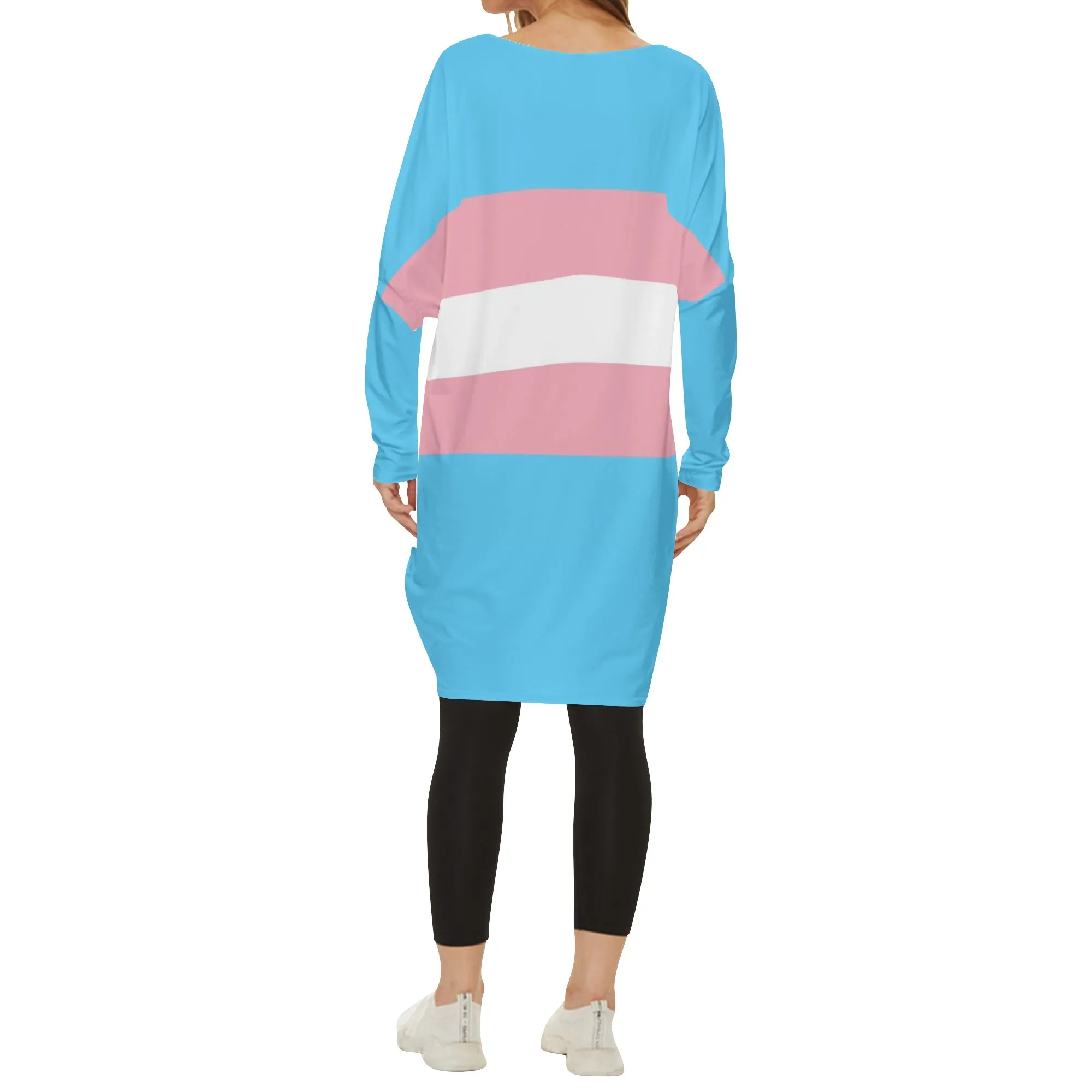 Plus Size Trans Coloured Trans Pride Casual Long-Sleeved Wrap-Over Smock Dress