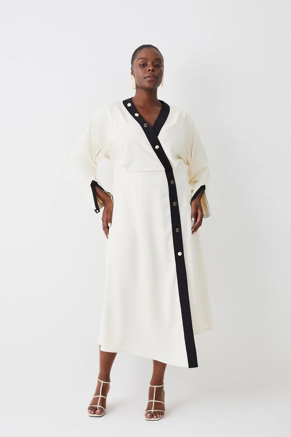 Plus Size Twill Asymmetric Maxi Wrap Dress | Karen Millen