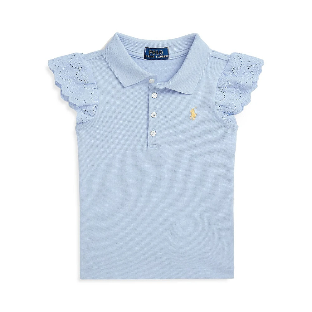 Polo Ralph Lauren Little Girl's Eyelet-Sleeve Mesh Polo Shirt